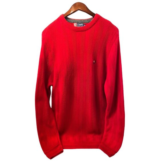 Chaps Ralph Lauren Mens Sweater Red Herringbone Hand Framed Vtg Md - Picture 1 of 10